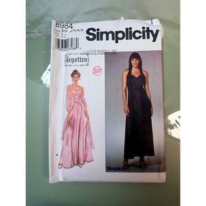 UNCUT Simplicity Sewing Pattern 8984 Size 12-18 Halter Dress Shawl Y2K Goth Core